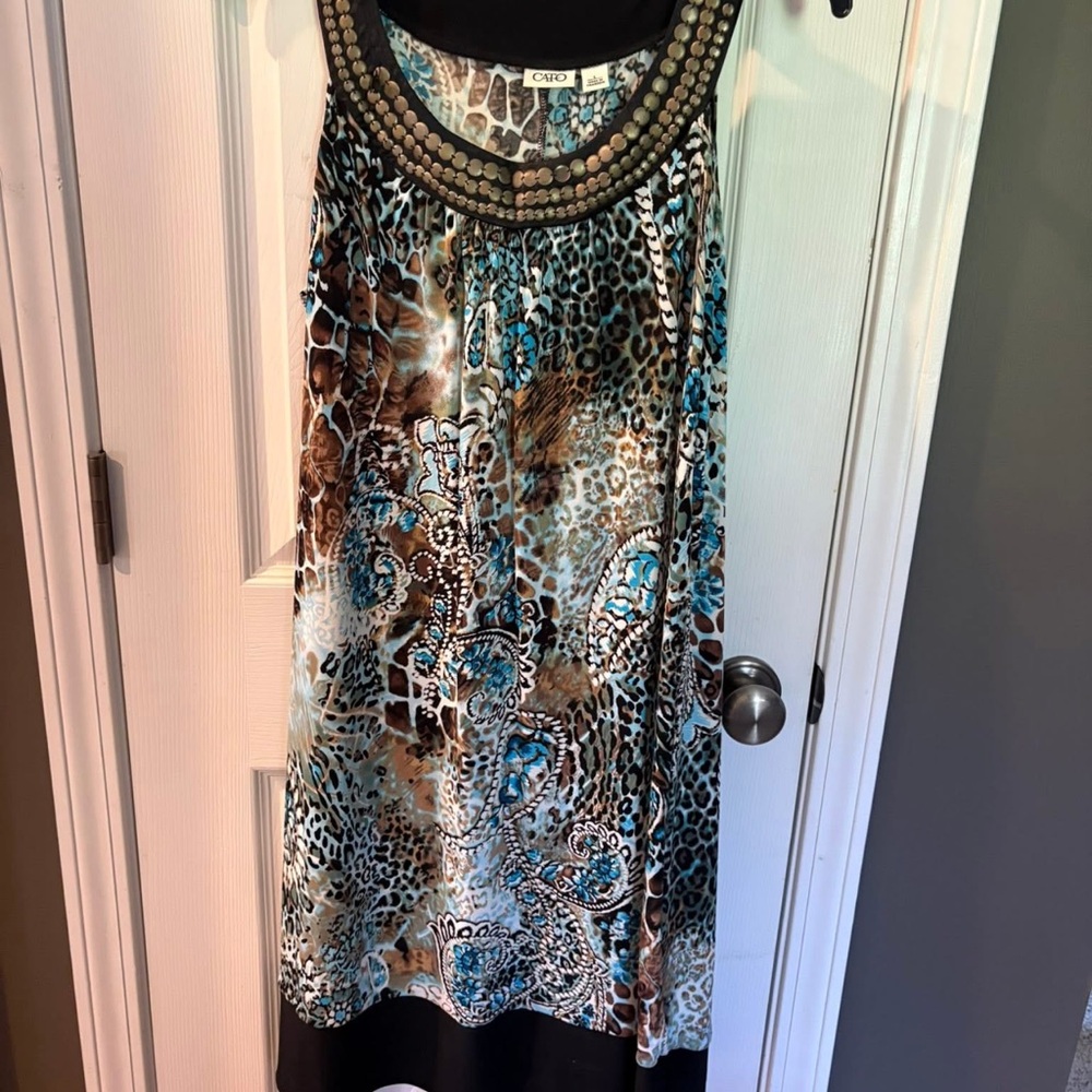 Cato Multicolor Animal Print Dress with Beaded Neckline
